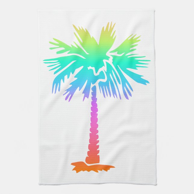 neon palm tree tropical summer colorful kitchen towel (Vertical)