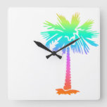 Neon Palm Tree Tropical Summer Colorful Square Wall Clock at Zazzle