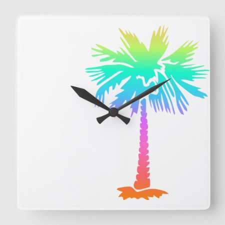 Neon Palm Tree Tropical Summer Colorful Square Wall Clock