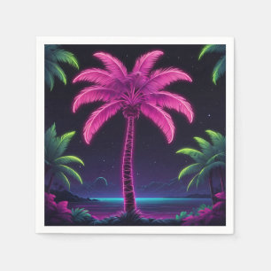 Neon Palm Tree with Retro Vibes and Tropical Glow Napkins