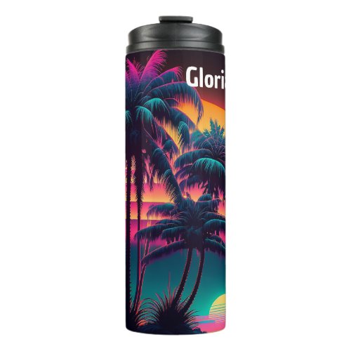 Neon Palm Trees Thermal Tumbler