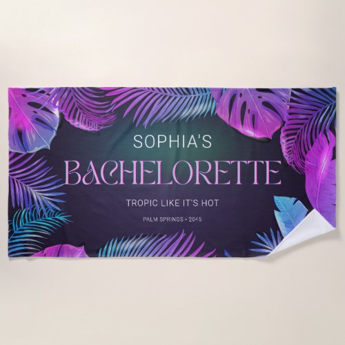 Neon Palm Tropical Bachelorette Party Beach Towel