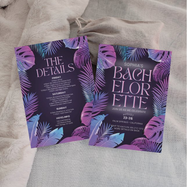 Neon Palm Tropical Bachelorette Party Invitation (Creator Uploaded)