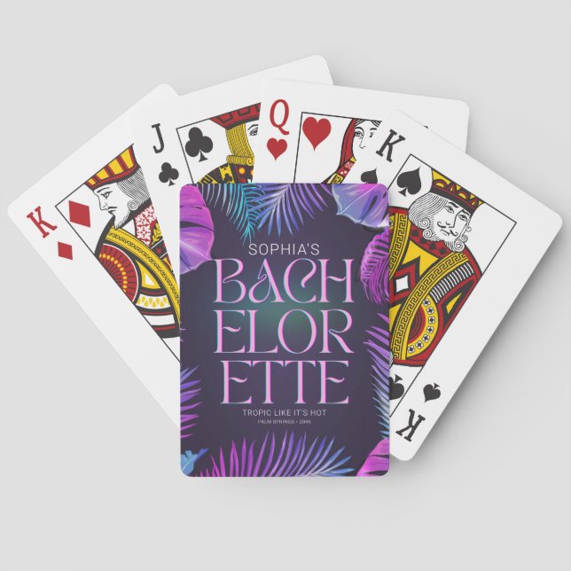 Neon Palm Tropical Bachelorette Party Poker Cards (Back)
