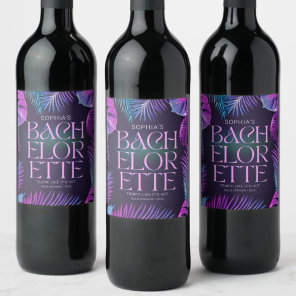 Neon Palm Tropical Bachelorette Party Wine Label