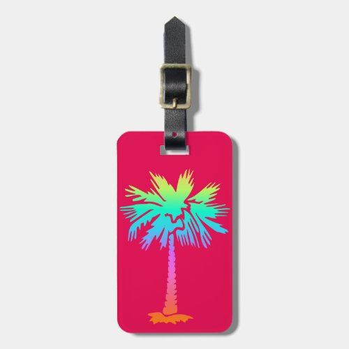 neon palm tropical summer bright colorful pink luggage tag