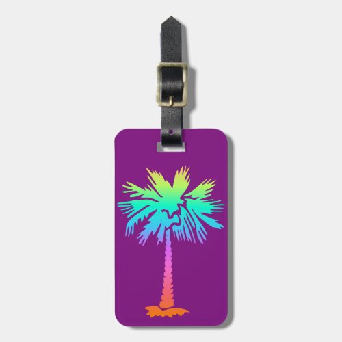 neon palm tropical summer bright colorful purple luggage tag