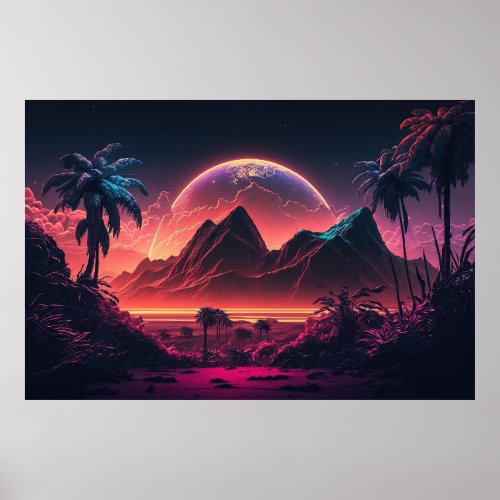 Neon Palms A Synthwave Journey through Tropics Poster