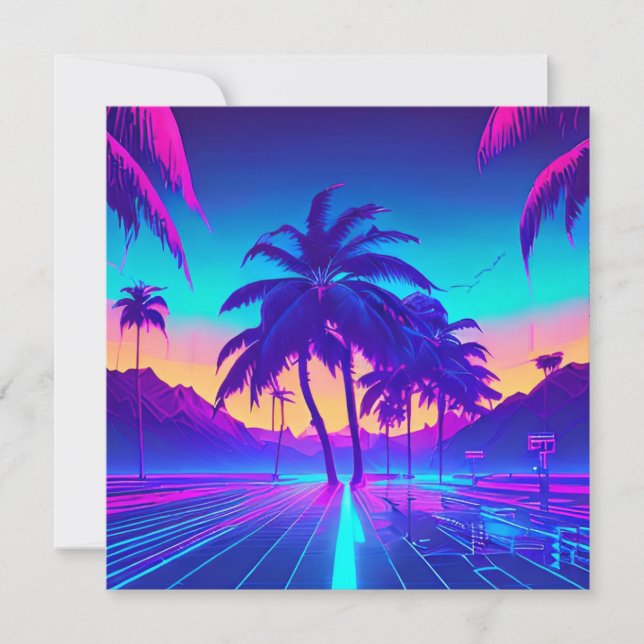 Neon palms holiday card (Front)
