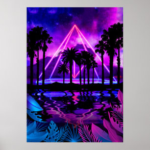 Neon palms landscape: Pyramid Poster