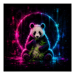 Neon Panda Bear Poster