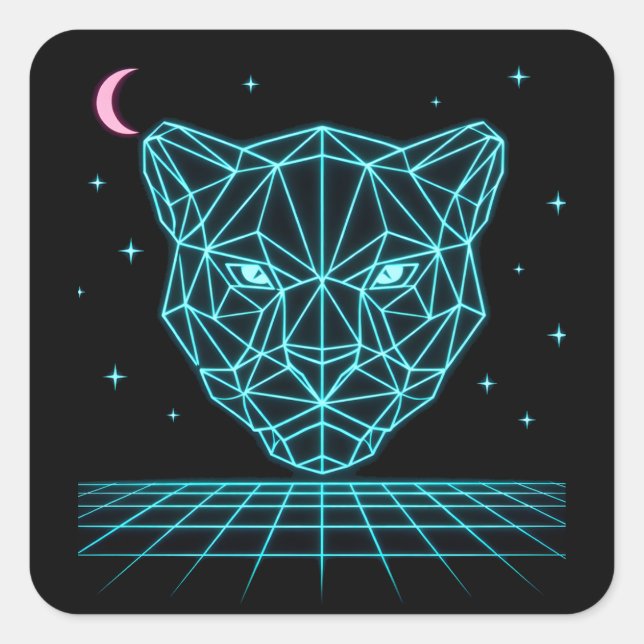 Neon Panther - Synthwave Dark Electric Square Sticker (Front)