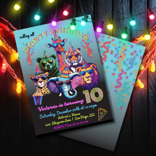 Neon Party Animals Birthday Party Invitation