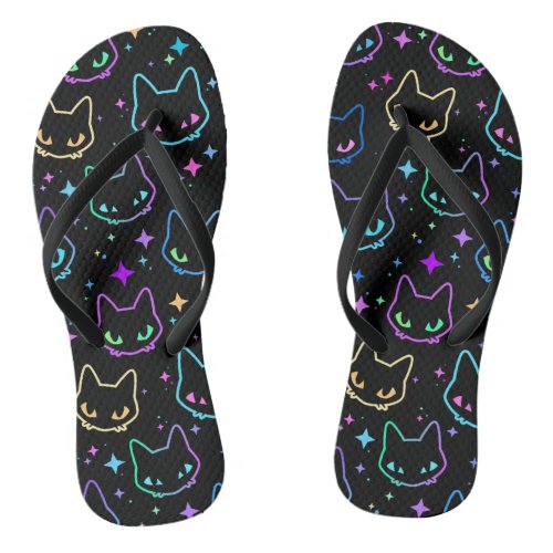 Neon Party Cat Flip Flops Thong Sandals