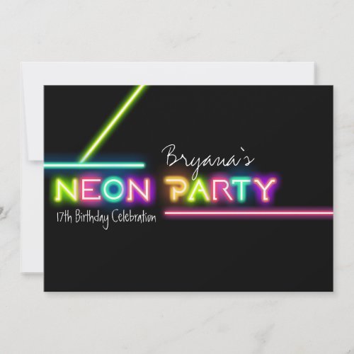 NEON PARTY Glow Fun Birthday Party Invitation