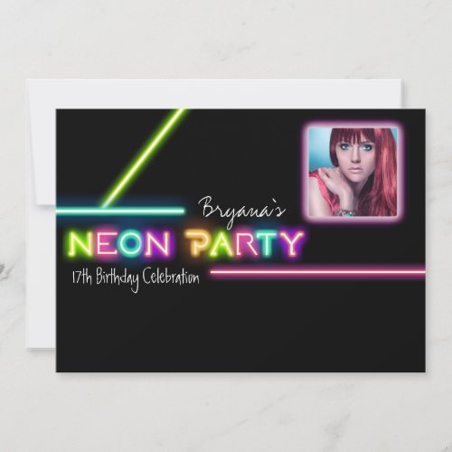 NEON PARTY Glow Photo Birthday Party Invitation