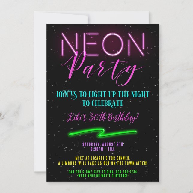 Neon Party Invitations, Neon Invitations (Front)