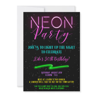Neon Party Invitations, Neon Invitations