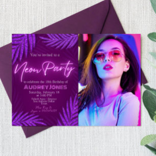 Neon Party Landscape Invitation with Photo