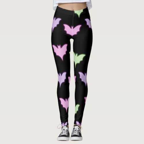 Neon Pastel Bat Seamless Pattern_ Gothic Leggings