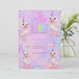 Neon Pastel Silly Goose Birthday Party Invitation