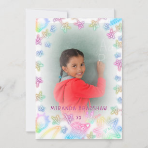 Neon Pastel Stars Galaxy Kids Graduation Photo Ann Announcement