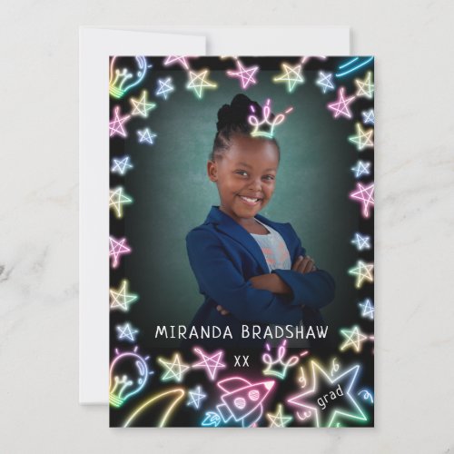 Neon Pastel Stars Galaxy Kids Graduation Photo Announcement