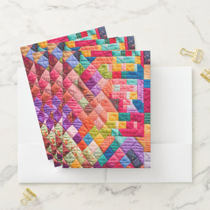 Neon Patchwork Quilt Pocket Folder