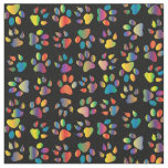 Neon Paw Print on Black Fabric