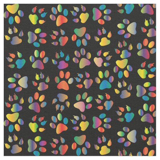 Neon Paw Print on Black Fabric