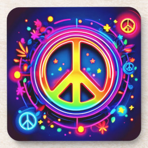 Neon Peace Symbol Art Beverage Coaster