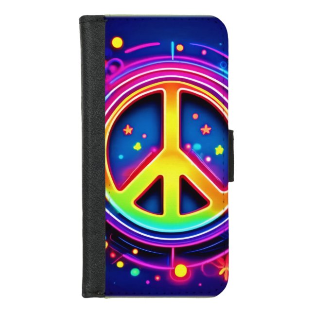 Neon Peace Symbol Art iPhone Wallet Case (Front)