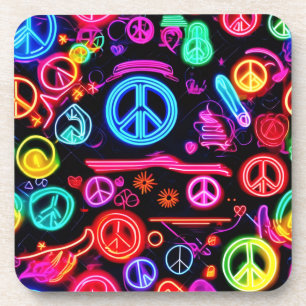 Neon Peace Symbol Patterns Beverage Coaster