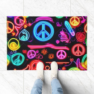 Neon Peace Symbol Patterns Doormat