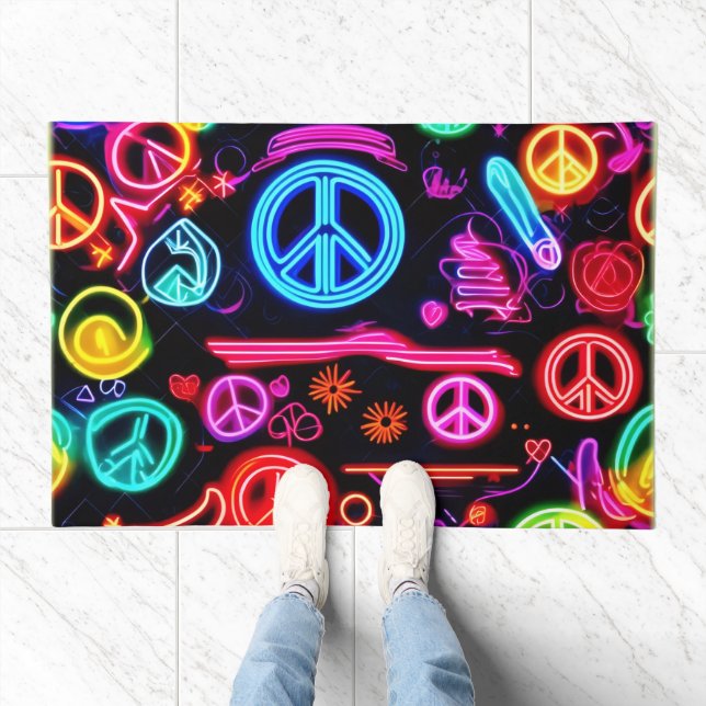 Neon Peace Symbol Patterns Doormat (Indoor)