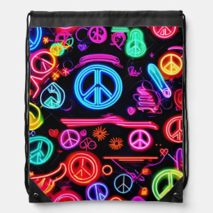 Neon Peace Symbol Patterns Drawstring Bag