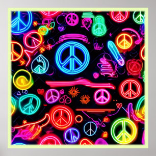 Neon Peace Symbol Patterns Poster
