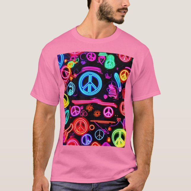 Neon Peace Symbol Patterns T-Shirt (Front)