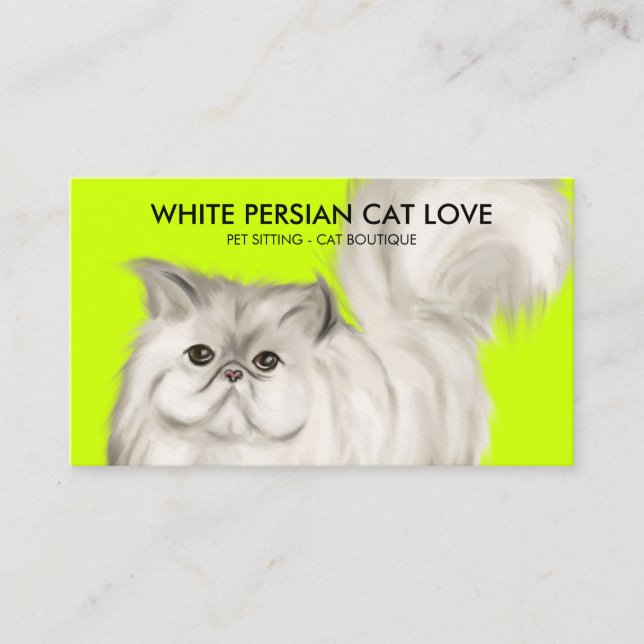 Neon Persian Cat Illustration Watercolor Business Card (Front)