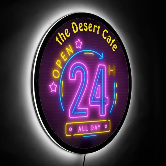 Neon Personalized Open 24 Hours  LED Sign (Angle)