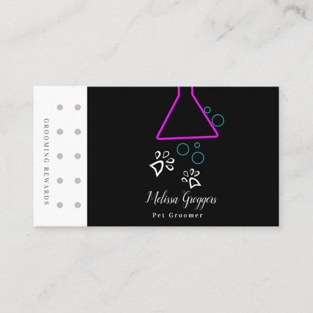 Neon Pet Groomer Suds Logo Reward Business Card (Front)