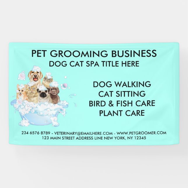 Neon Pet Grooming Sitting Dog Cat Spa Bathing Banner (Horizontal)