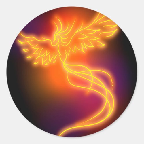 Neon Phoenix Classic Round Sticker