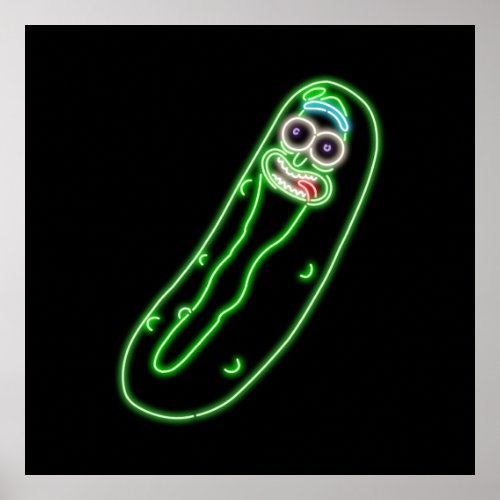 Neon Pickle Rick Black Poster