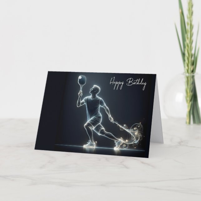 Neon Pickleball Player for Birthday Card (Front)