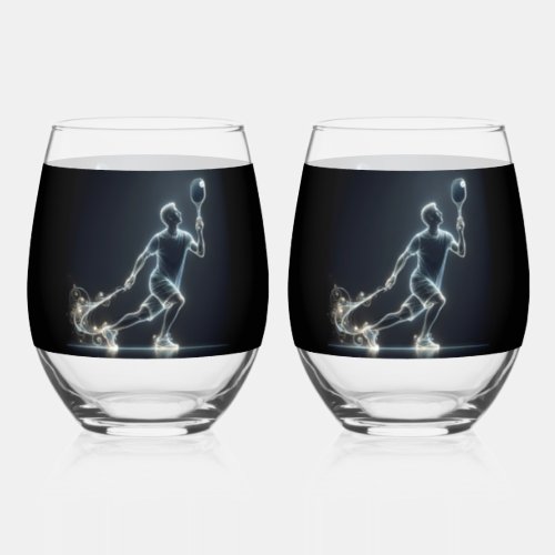 Neon Pickleball Player Stemless Wine Glass