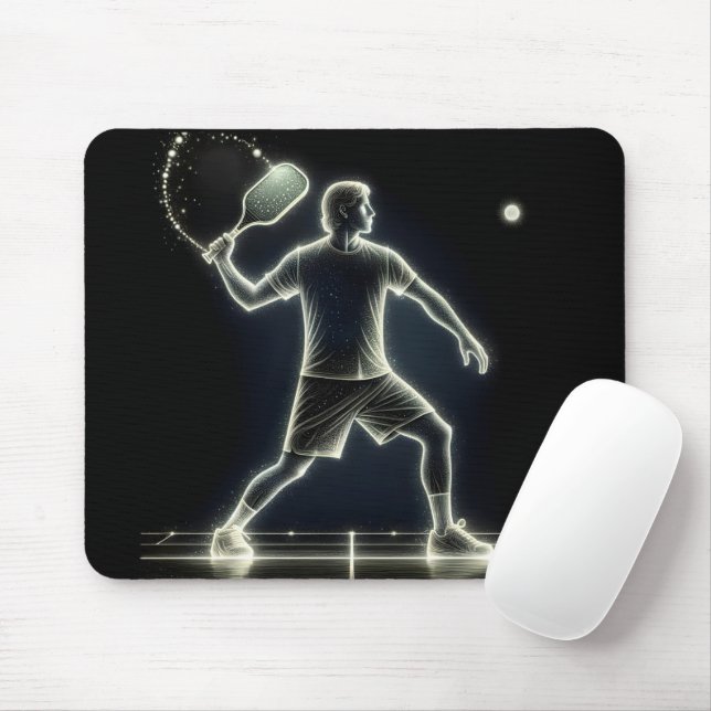 Neon Pickleball Player With Paddle Mouse Pad (With Mouse)