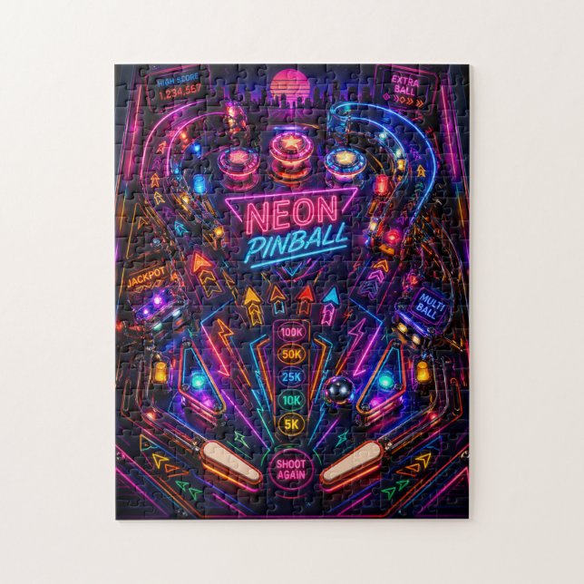 Neon Pinball Frenzy: Retro Arcade Rush Jigsaw Puzzle (Vertical)