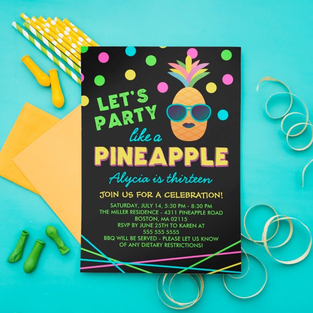 Neon Pineapple Birthday Party Invitation (Creator Uploaded)