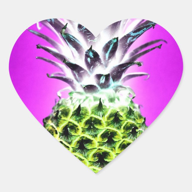 Neon pineapple colorful tropical fruit Hawaiian Heart Sticker (Front)